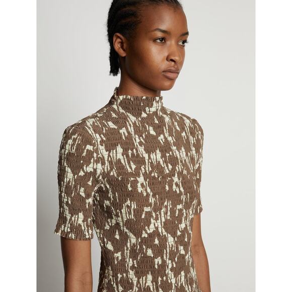 Proenza Schouler Viscose Flou Smocked Top Buttercream/Coffee - 4 - Picture 3 of 6